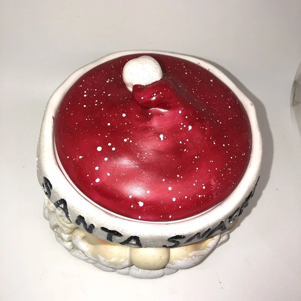 Vintage Cookie Jar Santa Snacks Christmas Ceramic Santa Clause Lid Christmas